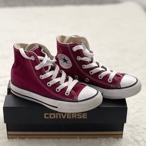 High Top Maroon Kids Chuck Taylors Converse
